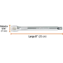 Extension, Encastre 1/2", Largo 8", acero al cromo vanadio, E-5462 13917 Truper Truper-Extension, Encastre 1/2", Largo 8", acero