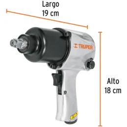 Llave Neumatica Pistola de Impacto 1/2" Industrial, Kit con Estuche Plastico carcasa en Aluminio, TPN-734H-2K 18281 Truper Trupe