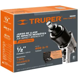 Llave Neumatica Pistola de Impacto 1/2" Industrial, Kit con Estuche Plastico carcasa en Aluminio, TPN-734H-2K 18281 Truper Trupe