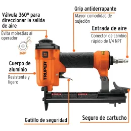 Engrapadora Neumatica Calibre 22 Corona 3/8" 1/4NTP Liberacion y Cambio Rapido, ENNE-70 13177 Truper Truper-Engrapadora Neumatic