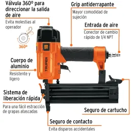 Clavadora Neumatica Calibre 18 1/4NTP Liberacion y Cambio Rapido, CLNE-18 13180 Truper Truper-Clavadora Neumatica Calibre 18 1/4