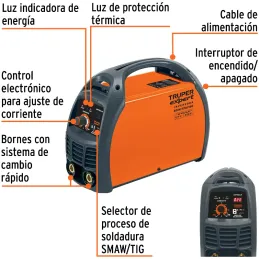 Maquina de Soldar Inversor Soldadoras 15 - 160A SMAW TIG, Incluye PortaElectrodo Careta y Cepillo, SOIN-120/160 13695 Truper Tru