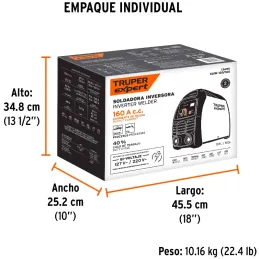 Maquina de Soldar Inversor Soldadoras 15 - 160A SMAW TIG, Incluye PortaElectrodo Careta y Cepillo, SOIN-120/160 13695 Truper Tru