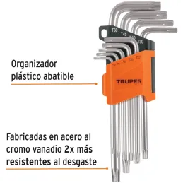Juegos de 9 Llaves Torx PLargas Truper 13647 Truper-Juegos de 9 Llaves Torx PLargas Truper 13647 Fabricadas en acero al cromo va