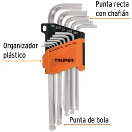 Juegos de 13 Llaves Allen Pulgadas Largas Punta de Bola Truper 13645 Truper-Juegos de 13 Llaves Allen Pulgadas Largas Punta de B