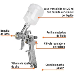 Pistolas de Pinturas Gravedad 120ml HVLP T1mm VB A15-20cm, PIPI-410 Truper 11097 Truper-Pistolas de Pinturas Gravedad 120ml HVLP