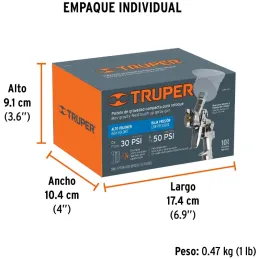 Pistolas de Pinturas Gravedad 120ml HVLP T1mm VB A15-20cm, PIPI-410 Truper 11097 Truper-Pistolas de Pinturas Gravedad 120ml HVLP