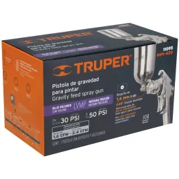 Pistolas de Pinturas Gravedad 400ml LVMP T1.4mm VB A18-25cm, PIPI-420 Truper 11095 Truper-Pistolas de Pinturas Gravedad 400ml LV