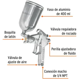 Pistolas de Pinturas Gravedad 400ml LVMP T1.7mm VM A18-25cm, PIPI-421 Truper 13061 Truper-Pistolas de Pinturas Gravedad 400ml LV