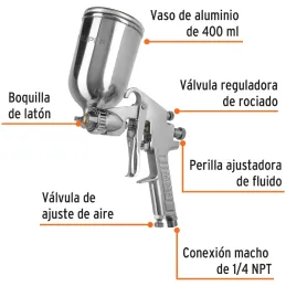 Pistolas de Pinturas Gravedad 400ml LVMP T2mm VA A18-25cm, PIPI-422 Truper 13060 Truper-Pistolas de Pinturas Gravedad 400ml LVMP