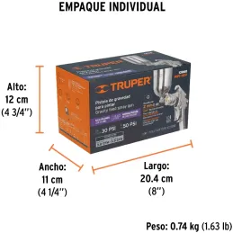 Pistolas de Pinturas Gravedad 400ml LVMP T2mm VA A18-25cm, PIPI-422 Truper 13060 Truper-Pistolas de Pinturas Gravedad 400ml LVMP