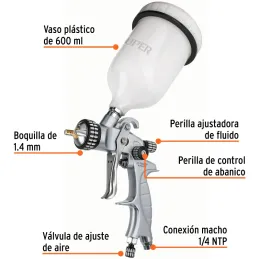 Pistolas de Pinturas Gravedad 600ml HVLP T1.4mm VB 3Control A20-24cm Automotriz Pro, PIPI-440X Truper 14031 Truper-Pistolas de P