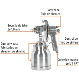 Pistolas de Pinturas Succion 1000ml HVHP T1.8mm 2Control A16-25cm, PIPI-310 14087 Truper Truper-Pistolas de Pinturas Succion 100