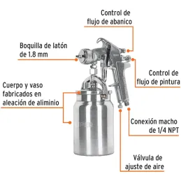 Pistolas de Pinturas Succion 1000ml HVHP T1.8mm 3Control A16-22cm, PIPI-330 14085 Truper Truper-Pistolas de Pinturas Succion 100
