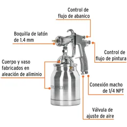 Pistolas de Pinturas Succion 1000ml HVLP T1.4mm 3Control A18-25cm, PIPI-330 Truper 14084 Truper-Pistolas de Pinturas Succion 100
