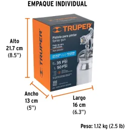 Pistolas de Pinturas Succion 1000ml HVLP T1.4mm 3Control A18-25cm, PIPI-330 Truper 14084 Truper-Pistolas de Pinturas Succion 100