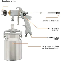 Pistolas de Pinturas Succion 1000ml HVLP T1.4mm 3Control A24-28cm Automotriz Pro, PIPI-340X 14030 Truper Truper-Pistolas de Pint