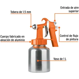 Pistolas de Pinturas 1000ml B1.5mm BP FlujoContinuo A34cm, PIPI-27 Truper 19510 Truper-Pistolas de Pinturas 1000ml B1.5mm BP Flu
