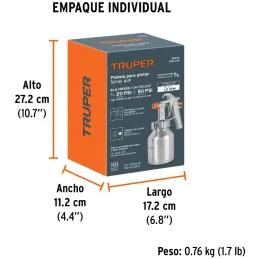 Pistolas de Pinturas 1000ml B1.5mm BP FlujoContinuo A34cm, PIPI-210 Truper 14036 Truper-Pistolas de Pinturas 1000ml B1.5mm BP Fl