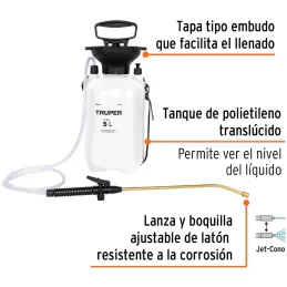 Fumigador 5L Bombeo Central Jardinero Truper 10836 Truper-Fumigador 5L Bombeo Central Jardinero Truper 10836 Lanza y boquilla aj