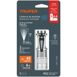 Linternas LED 40lm 100m 6H 1PilasAA Aluminio Truper 17256 Truper-Linternas LED 40lm 100m 6H 1PilasAA Aluminio Truper 17256 LED d