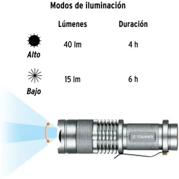 Linternas LED 40lm 100m 6H 1PilasAA Aluminio Truper 17256 Truper-Linternas LED 40lm 100m 6H 1PilasAA Aluminio Truper 17256 LED d