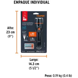 Linternas LED 80lm AltaIntensidad 200m 8H 2PilasAA Truper 13018 Truper-Linternas LED 80lm AltaIntensidad 200m 8H 2PilasAA Truper