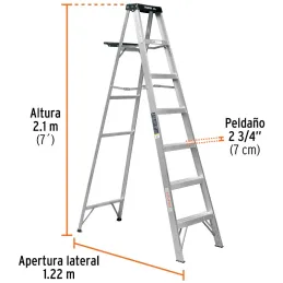 Escaleras Tijera 6 Peldaños con Bandeja T3 Max3.4m P6.4kg EAluminio, Truper 10437 Truper-Escaleras Tijera 6 Peldaños con Bandeja