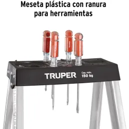 Escaleras Tijera 6 Peldaños con Bandeja T3 Max3.4m P6.4kg EAluminio, Truper 10437 Truper-Escaleras Tijera 6 Peldaños con Bandeja