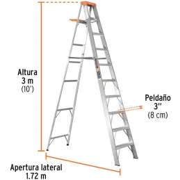 Escaleras Tijera 9 Peldaños con Bandeja T2 Max4.2m P10.7kg EAluminio, Truper 10436 Truper-Escaleras Tijera 9 Peldaños con Bandej