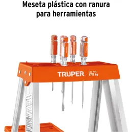 Escaleras Tijera 9 Peldaños con Bandeja T2 Max4.2m P10.7kg EAluminio, Truper 10436 Truper-Escaleras Tijera 9 Peldaños con Bandej