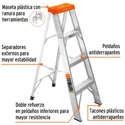 Escaleras de Tijera 4 Peldaños T2 Max2.4m P4kg Aluminio, Truper 10435 Truper-Escaleras de Tijera 4 Peldaños T2 Max2.4m P4kg Alum