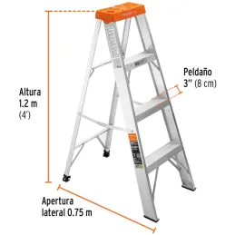 Escaleras de Tijera 4 Peldaños T2 Max2.4m P4kg Aluminio, Truper 10435 Truper-Escaleras de Tijera 4 Peldaños T2 Max2.4m P4kg Alum