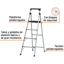 Escaleras Tubulares 4 Peldaños Plegables T3 Max2.8m Aluminio, Truper 16765 Truper-Escaleras Tubulares 4 Peldaños Plegables T3 Ma