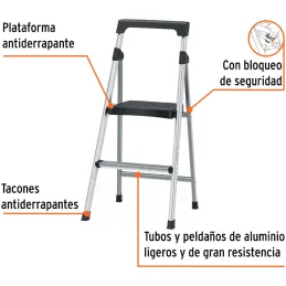 Escaleras Tubulares 2 Peldaños Plegables T3 Max2.4m Aluminio, Truper 16763 Truper-Escaleras Tubulares 2 Peldaños Plegables T3 Ma