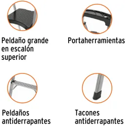 Escaleras Tubulares 2 Peldaños Plegables T3 Max2.4m Aluminio, Truper 16763 Truper-Escaleras Tubulares 2 Peldaños Plegables T3 Ma