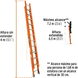 Escaleras Telescopicas 24 Peldaños T2 Max7m P21kg FibraVidrio, Truper 16757 Truper-Escaleras Telescopicas 24 Peldaños T2 Max7m P