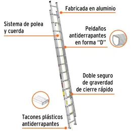 Escaleras Telescopicas 28 Peldaños T3 Max8.2m P18kg Aluminio, Truper 16748 Truper-Escaleras Telescopicas 28 Peldaños T3 Max8.2m 