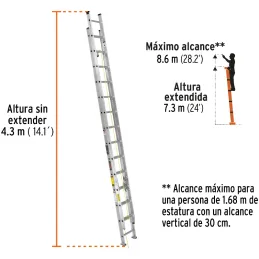 Escaleras Telescopicas 28 Peldaños T3 Max8.2m P18kg Aluminio, Truper 16748 Truper-Escaleras Telescopicas 28 Peldaños T3 Max8.2m 