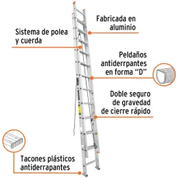 Escaleras Telescopicas 24 Peldaños T2 Max7m P21kg Aluminio, Truper 16759 Truper-Escaleras Telescopicas 24 Peldaños T2 Max7m P21k