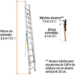 Escaleras Telescopicas 24 Peldaños T2 Max7m P21kg Aluminio, Truper 16759 Truper-Escaleras Telescopicas 24 Peldaños T2 Max7m P21k