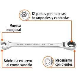 Llaves Boca Mixta Ratchet 11mm ACrVanadio Truper 13620 Truper-Llaves Boca Mixta Ratchet 11mm ACrVanadio Truper 13620 Fabricada e