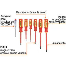 Juego Desarmadores 6 Piezas Aislado 1000v inc ProbadorVoltaje Truper 14196 Truper-Juego Desarmadores 6 Piezas Aislado 1000v inc 
