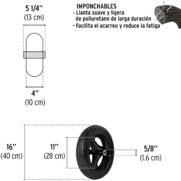 Llantas completa 16" x4" Imponchanble Reforzada doble rodaje Incluye rin eje y baleros, RN-X 19658 Truper Truper-Llantas complet