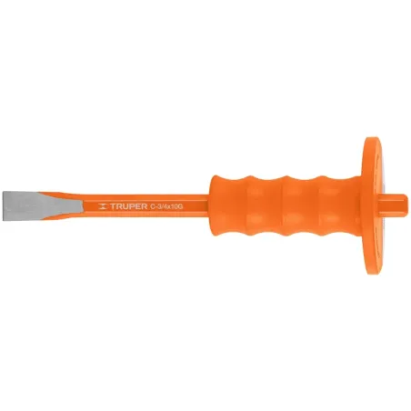 Cincel Plano 10" Cuña 3/4" con Grip, acero al cromo vanadio, protege la mano, C-3/4X10G 12275 Truper Truper-Cincel Plano 10" Cuñ