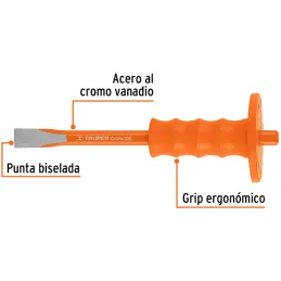 Cincel Plano 10" Cuña 3/4" con Grip, acero al cromo vanadio, protege la mano, C-3/4X10G 12275 Truper Truper-Cincel Plano 10" Cuñ