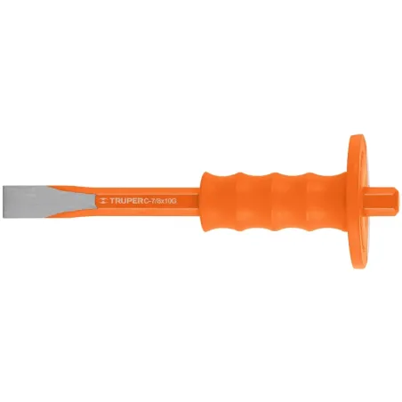 Cincel Plano 10" Cuña 7/8" con Grip, acero al cromo vanadio, protege la mano, C-7/8X10G 12274 Truper Truper-Cincel Plano 10" Cuñ