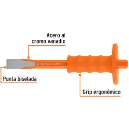 Cincel Plano 10" Cuña 7/8" con Grip, acero al cromo vanadio, protege la mano, C-7/8X10G 12274 Truper Truper-Cincel Plano 10" Cuñ
