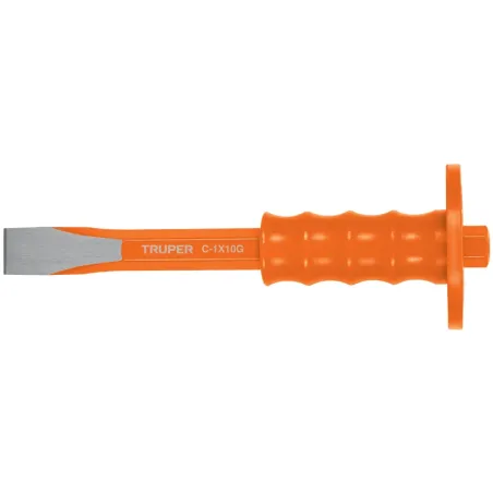 Cincel Plano 10" Cuña 1" con Grip, acero al cromo vanadio, protege la mano, C-1X10G 12273 Truper Truper-Cincel Plano 10" Cuña 1"