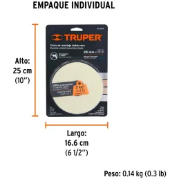 Cintas Doble Contacto 25mm x10m Doble Adhesivo Truper 11728 Truper-Cintas Doble Contacto 25mm x10m Doble Adhesivo Truper 11728 2